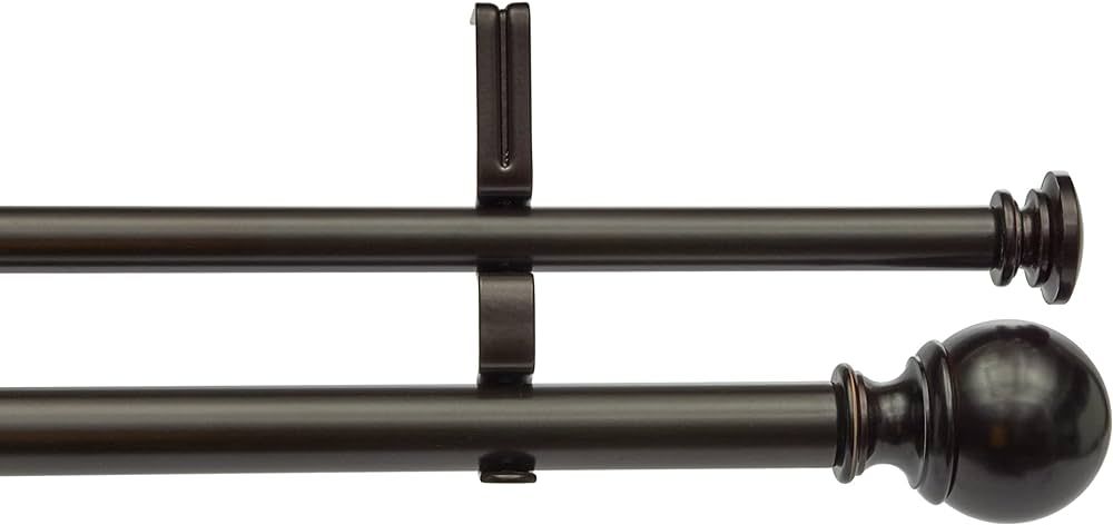 Amazon Basics 1-Inch Double Extendable Curtain Rods with Round Finials Set, 72 to 144 Inch, Dark ... | Amazon (US)