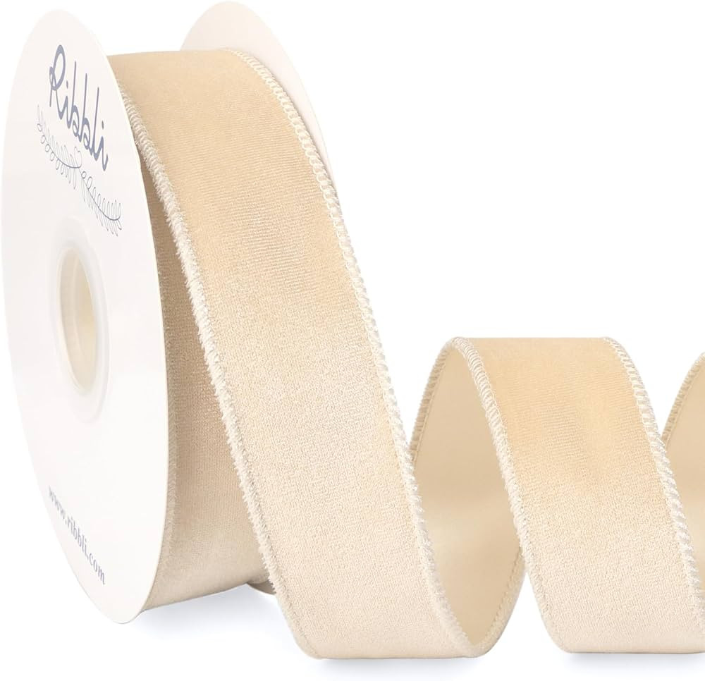 Ribbli Ivory Velvet Wired Ribbon 1.5 Inch Velvet with Satin Christmas Ribbon for Gift Wrapping Ch... | Amazon (US)