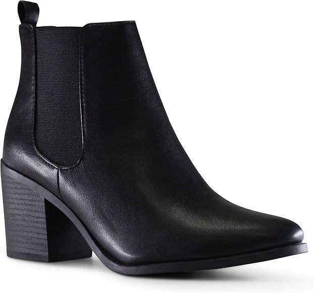 Women's Almond Toe Chunky Block Stacked Heels Ankle Booties Boots | Amazon (US)