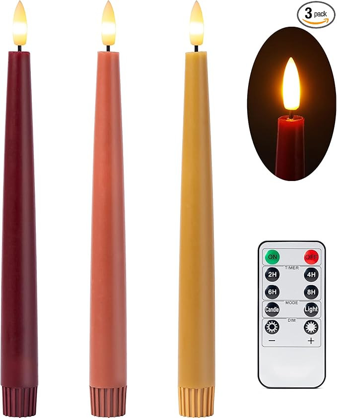 Fall Flameless Taper Candles with Remote and Timer, 9.65 Inch Real Wax LED Candlesticks, Battery ... | Amazon (US)