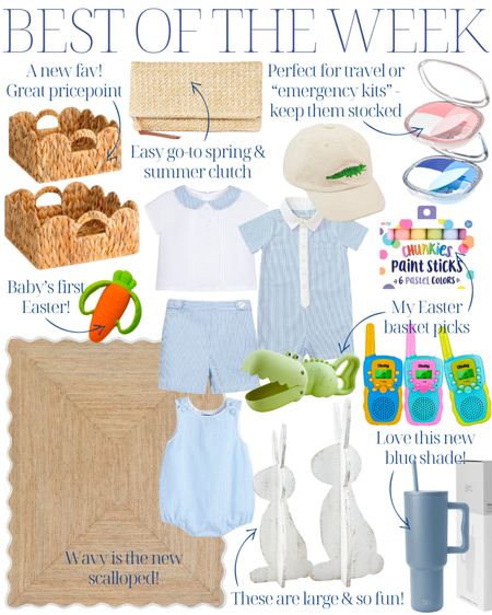 best of the week | wicker basket | wavy rug | boys clothes | spring outfits | church clothes | clutch | sand scoop | walkie talkies | bunny | kids hat | teether | simple modern cup | paint sticks 

#LTKfamily #LTKhome #LTKkids