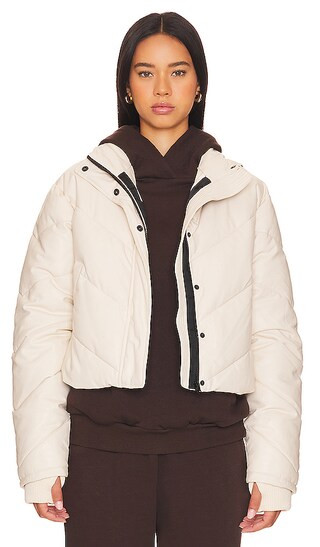 Faux Leather Puffer Jacket in Cream | Revolve Clothing (Global)