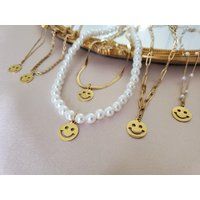 14K Gold Filled Smiley Earrings, Smile Emoji Chains, Face, Waterproof, Hypoallergenic, Gift For Her, | Etsy (US)