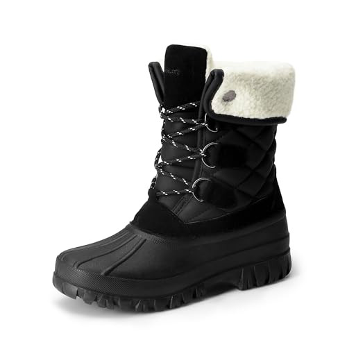 DREAM PAIRS Womens Winter Snow Duck Boots,Waterproof Mid Calf Anti-slip Stability Lace Up Faux Fur Lining Warm Cozy Boots Outdoor Supportive Insole,Size 9,Black,DWUMSB2520 | Amazon (US)