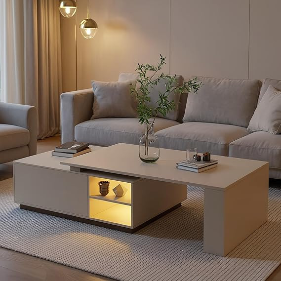 Modern 70.86 inch LED Sensor Light Coffee Table with Storage Function, Matte Paint Board, extenda... | Amazon (US)