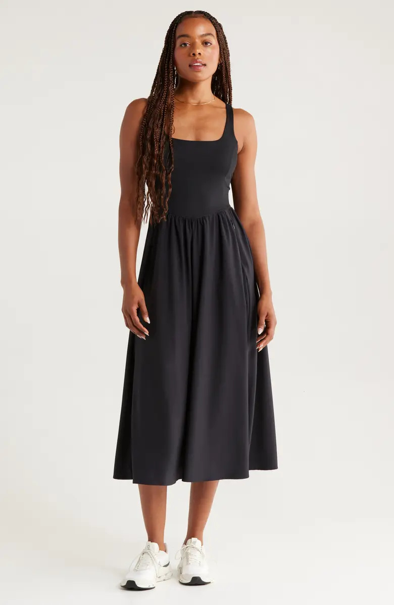 Zella Effortless Square Neck Midi Dress | Nordstrom | Nordstrom