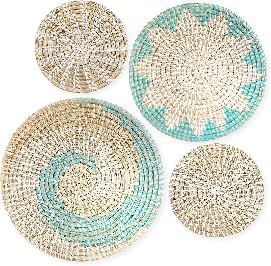 Wall Basket Decor Boho Set of 4 - Hanging Woven Wall Baskets - Wicker Wall Décor - Handmade Wove... | Amazon (US)