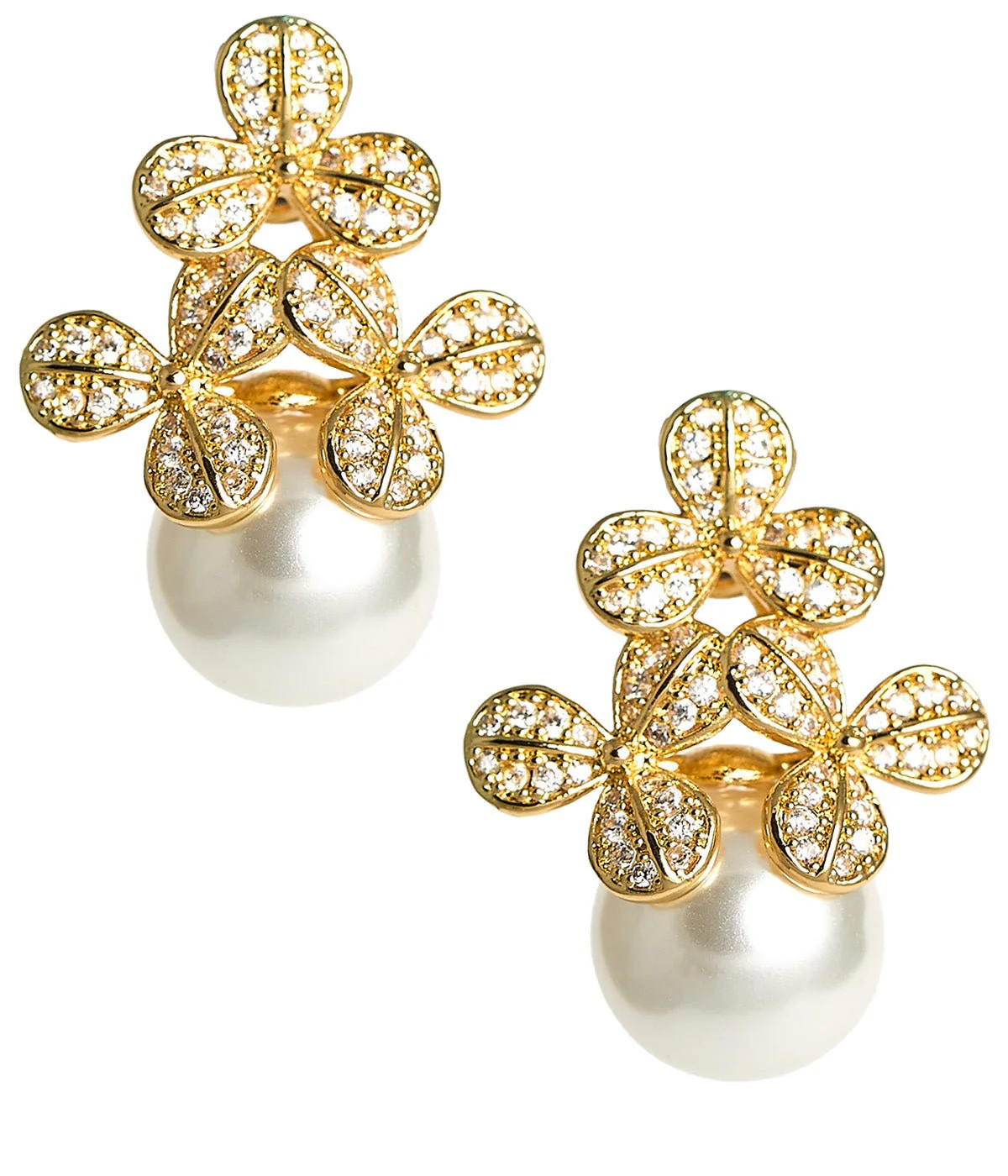 Kennedy Earrings - Rhinestone & Pearl- 18k Gold Plated - Kristin Kenne | Lisi Lerch Inc