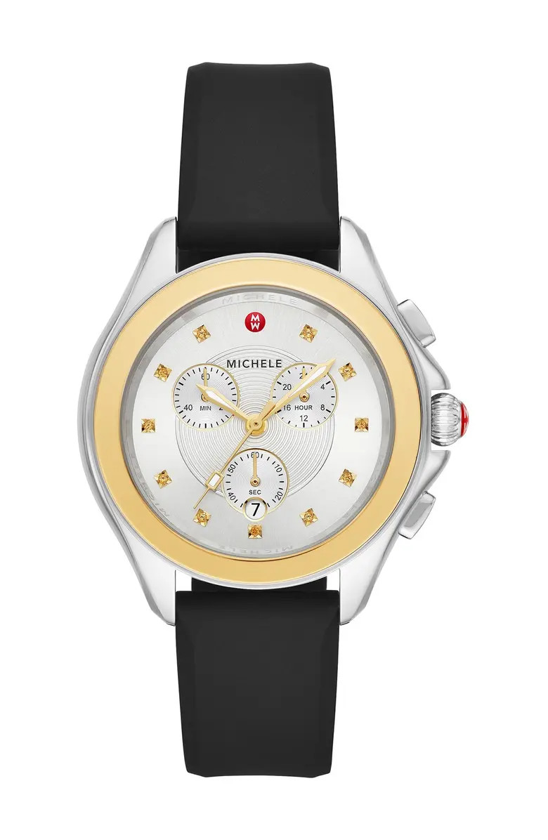 Women's Two-Tone Yellow Topaz Black Silicone Strap Cape Watch, 40mm | Nordstrom Rack