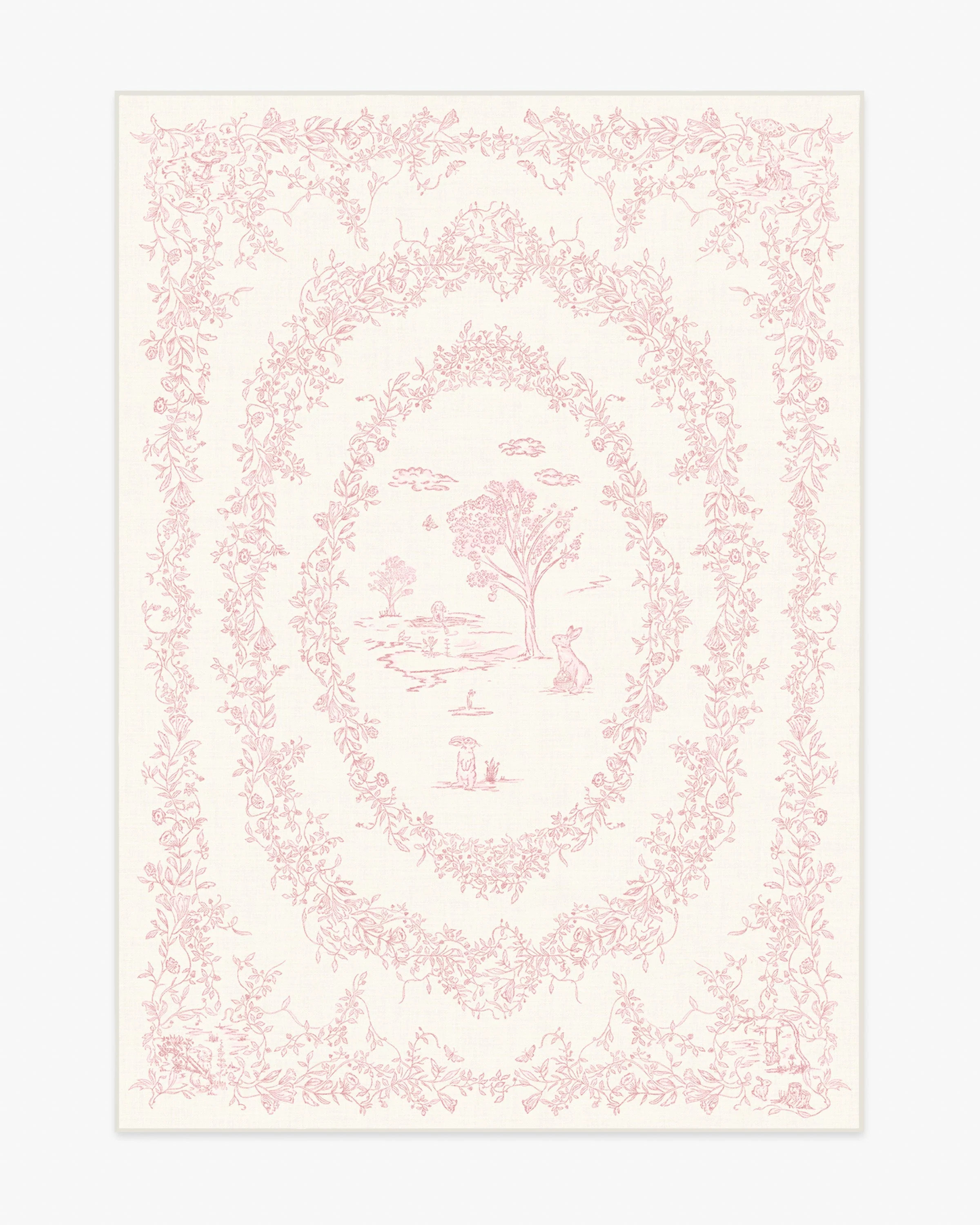 Bashful Bunny Toile Pink Flatwoven Rug | Ruggable
