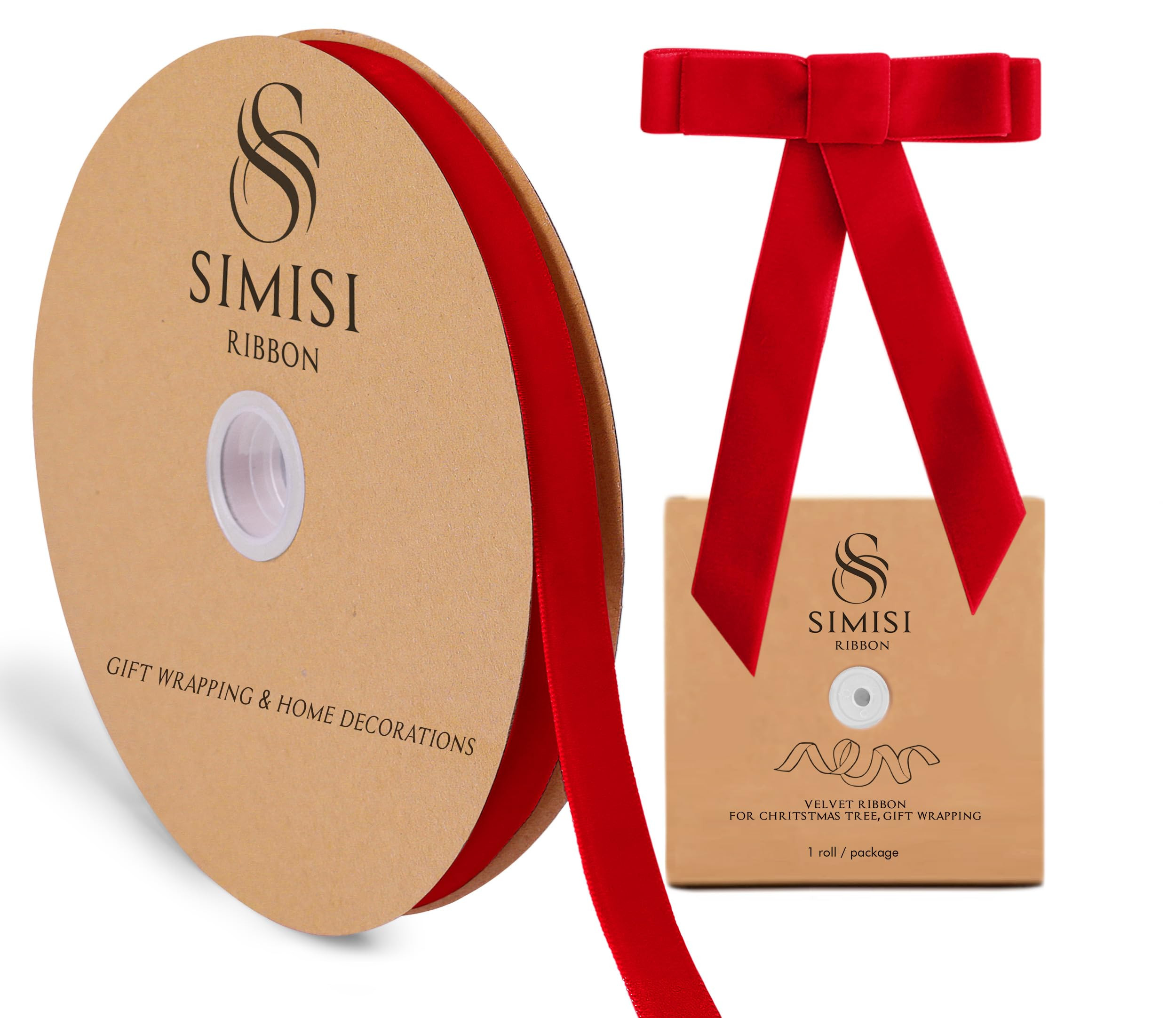 Red Velvet Ribbon 5/8'' 25 Yards for Christmas Tree, Gift Wrapping, Flower Bouquet, Wreath Decora... | Amazon (US)