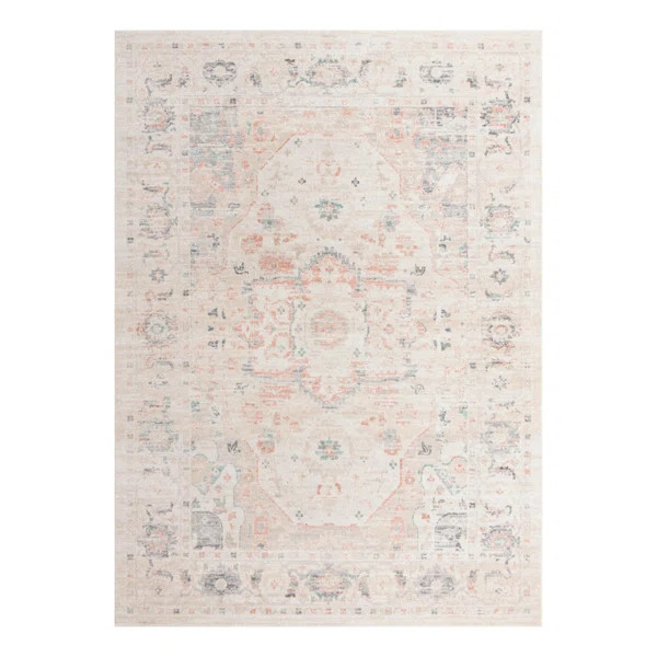 Hagood Power Loom Performance Ivory/Gray/Pink Rug | Wayfair North America