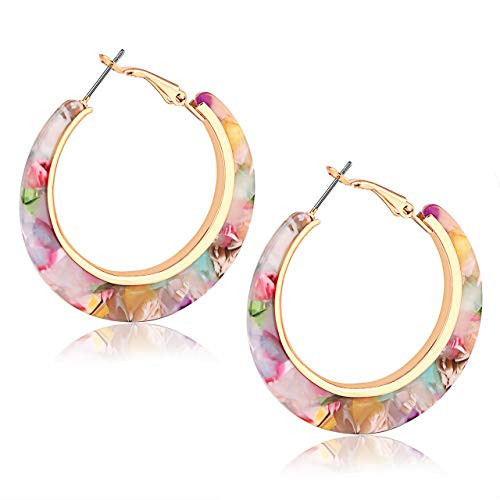XOCARTIGE Acrylic Hoop Earrings for Women Pink Floral Earring Summer Beach Earrings Fashion Accessories Beach Jewelry for Women (Pink Flower) | Amazon (US)