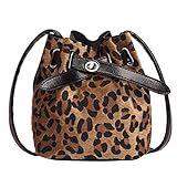 Fullfun Women Plush Leather Handbag Leopard Print Shoulder Bag Messenger Crossbody Bag Drawstring Bu | Amazon (US)