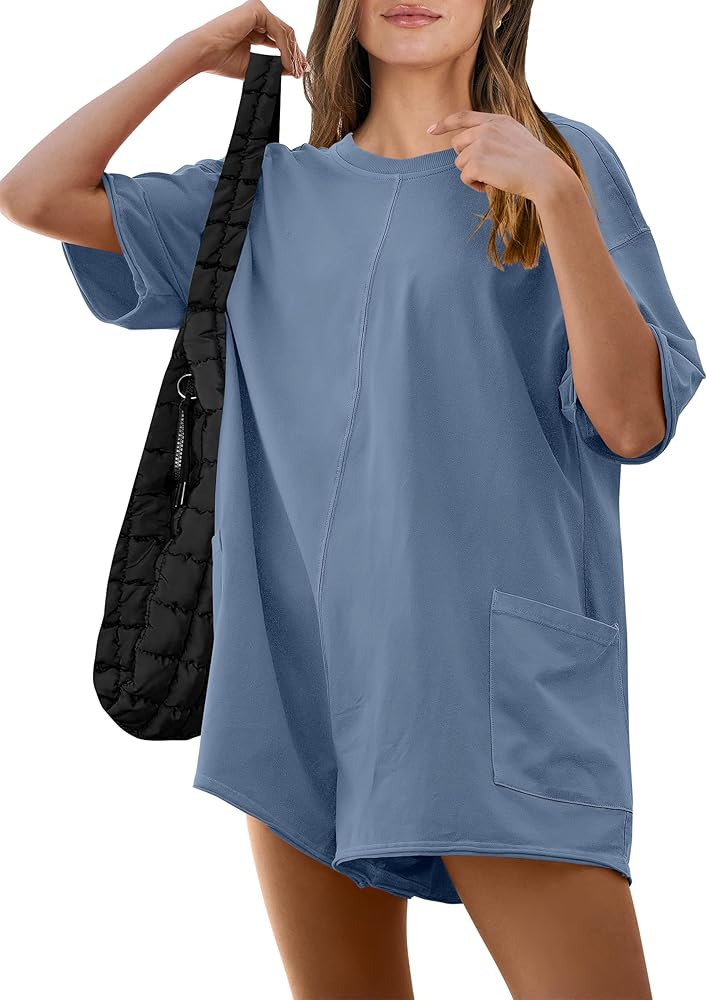 ANRABESS Women Summer Oversized T-Shirt Tee Rompers Casual Short Sleeve Overall Athletic Workout ... | Amazon (US)