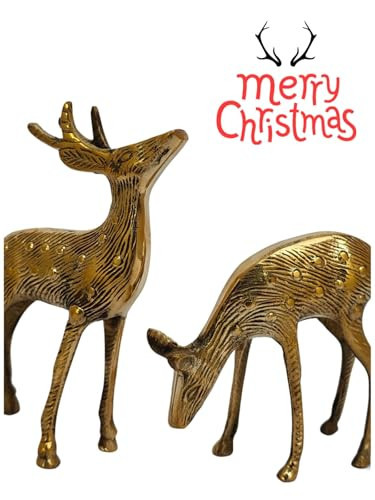 ARTISAN explore with us Brass Christmas Resin Reindeer Figurines Small Gold Deers 2pcs Decorative Statues Resting Lucky Deer Sculptures for Indoor Home Decor Tabletop Mantle Cabinet Desktop Office | Amazon (US)