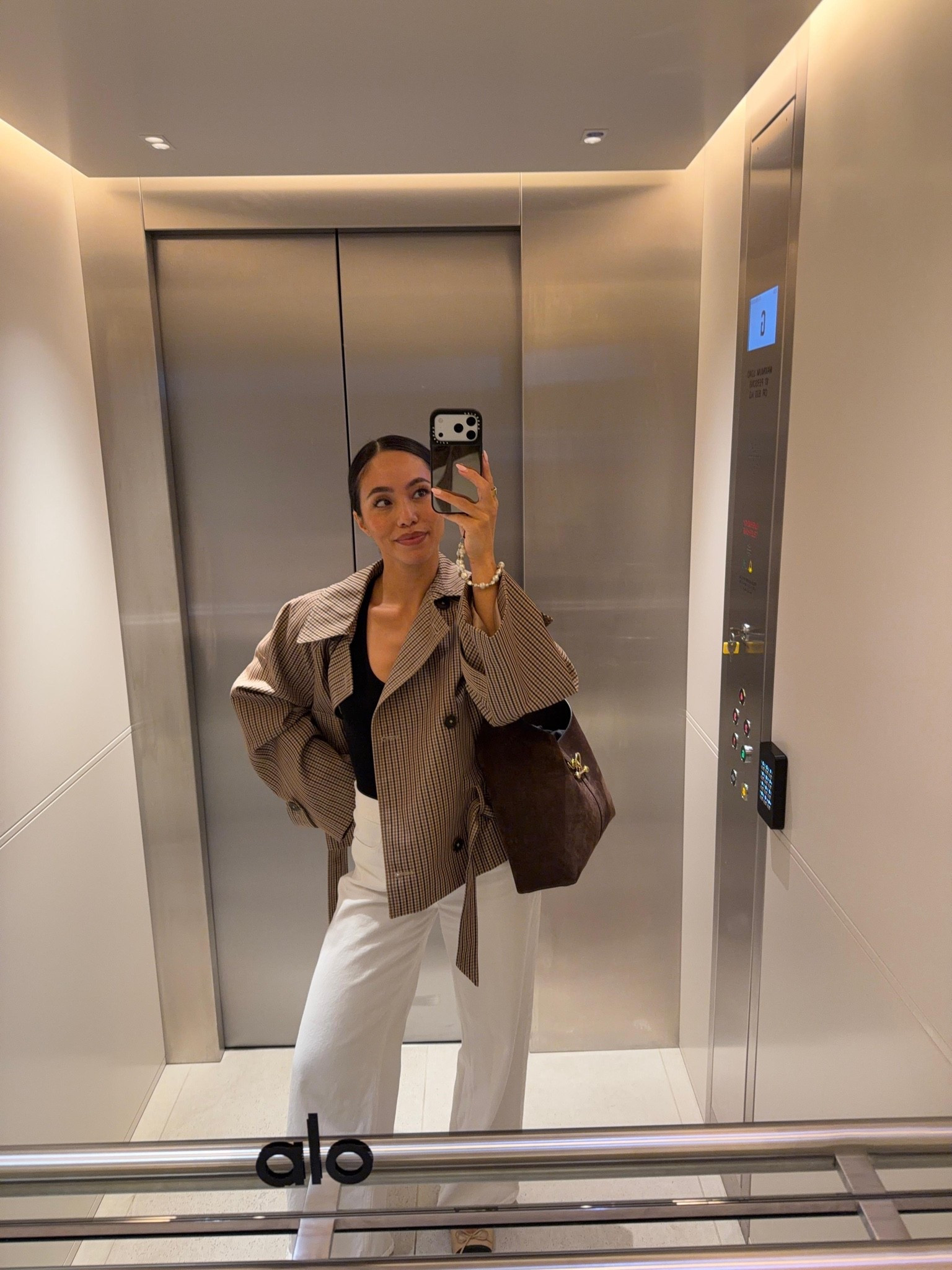 OOTD 🍂 this gorgeous check cropped trench jacket is from Mango, jeans are Abercrombie wide leg (similar linked) and chocolate suede bag is Strathberry

#LTKFashionMonth #LTKautumn #LTKstyletip