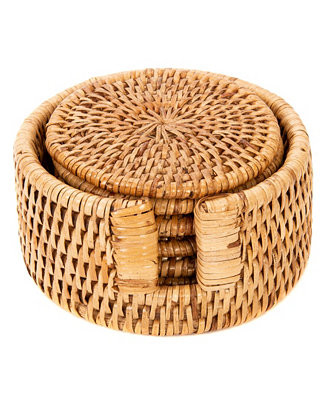 Artifacts Rattan Round Coasters - 7 Piece Set - Macy's | Macy's