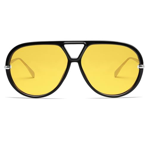 VANLINKER Trendy Polarized Aviator Sunglasses for Women Men Retro Oversized Round Sunglasses Vintage Side Shield Shades VL9798, Black/Yellow | Amazon (US)