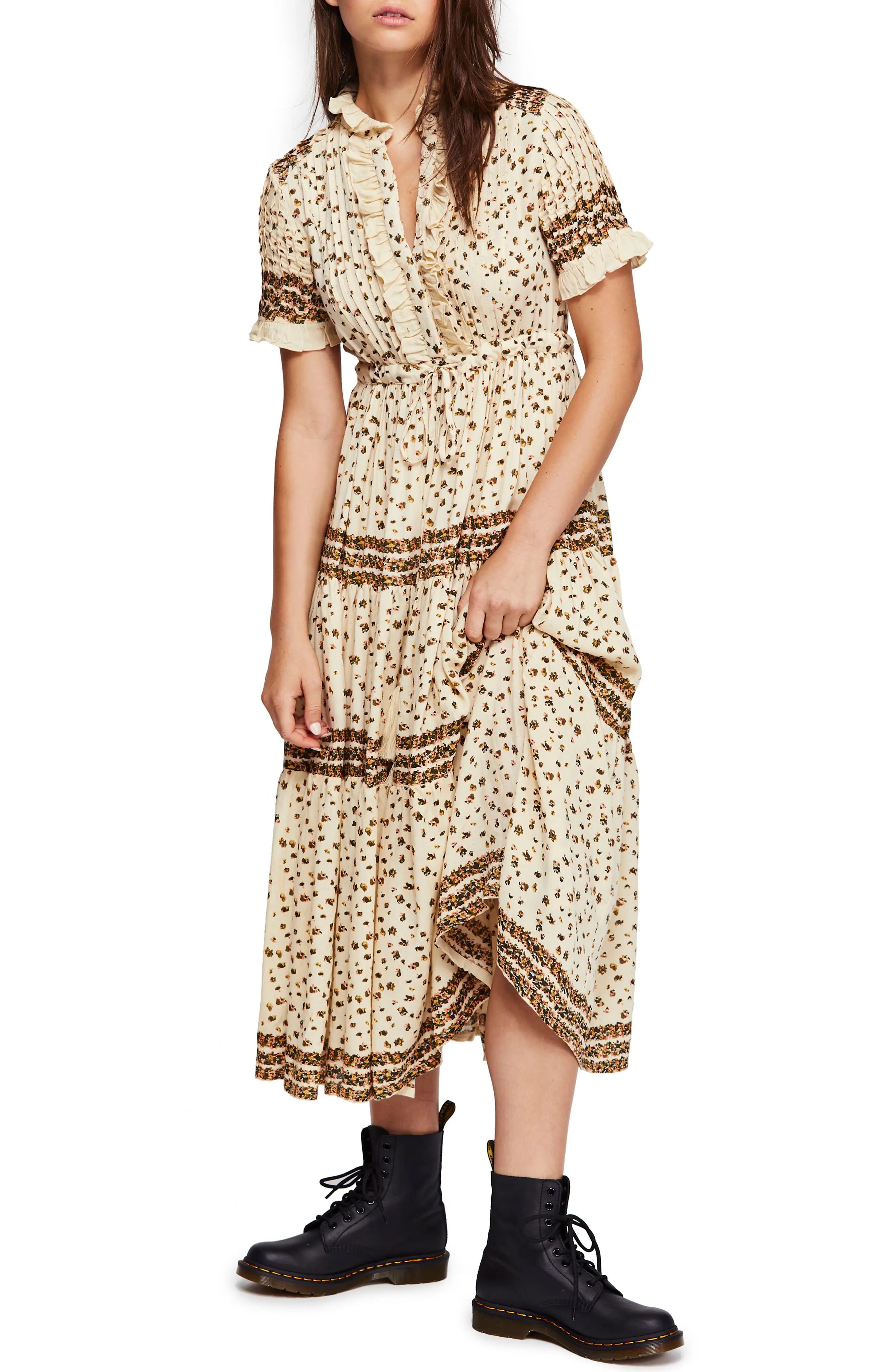 Women's Free People Rare Feeling Pleated Maxi Dress, Size Large - Beige | Nordstrom