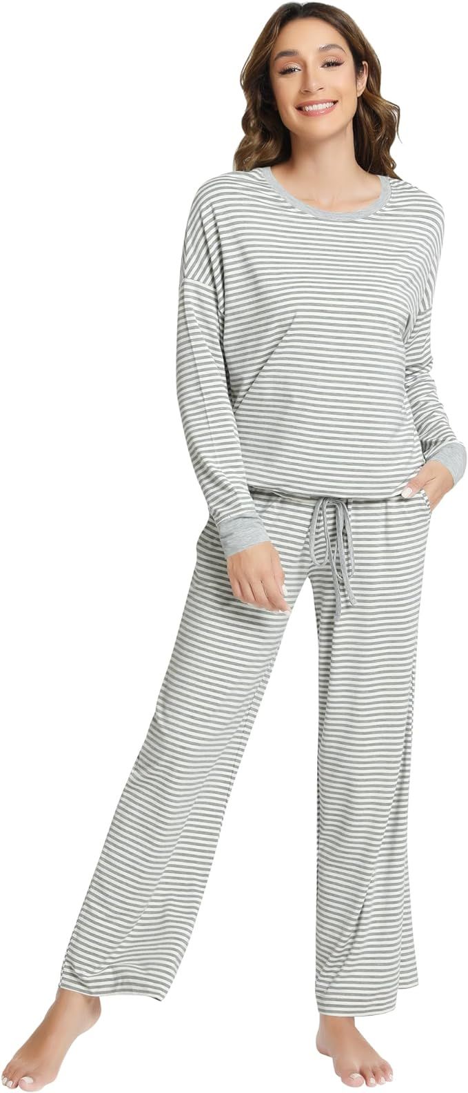 NACHILA Pajamas Set for Women-Viscose Made from Bamboo, Sleepwear Long Sleeve Pjs Crew Neck Loung... | Amazon (US)