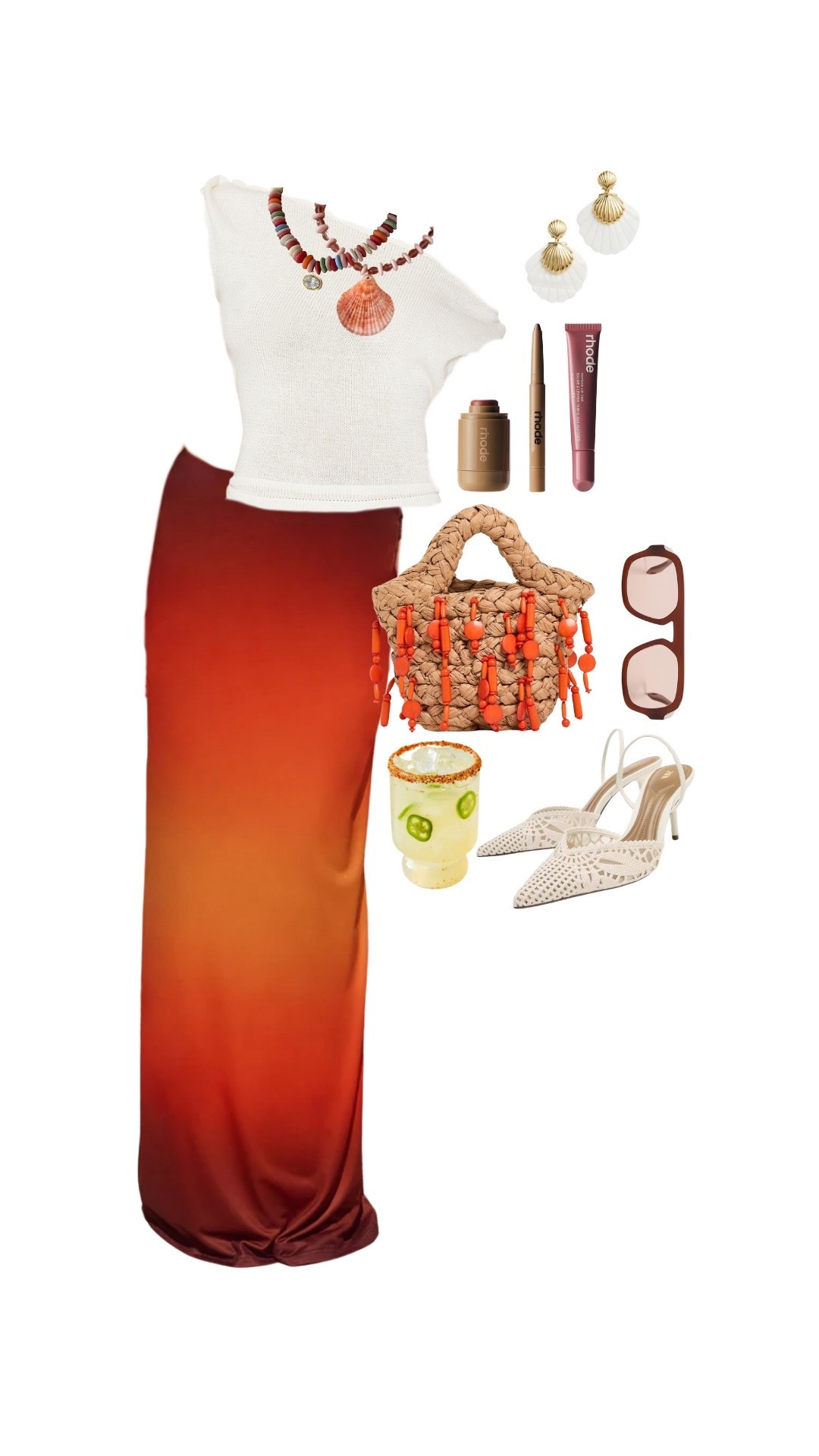 Beach bachelorette outfit inspo! Skirt pictured is from Runaway the Label (not linkable) and jewelry is ALV jewels!