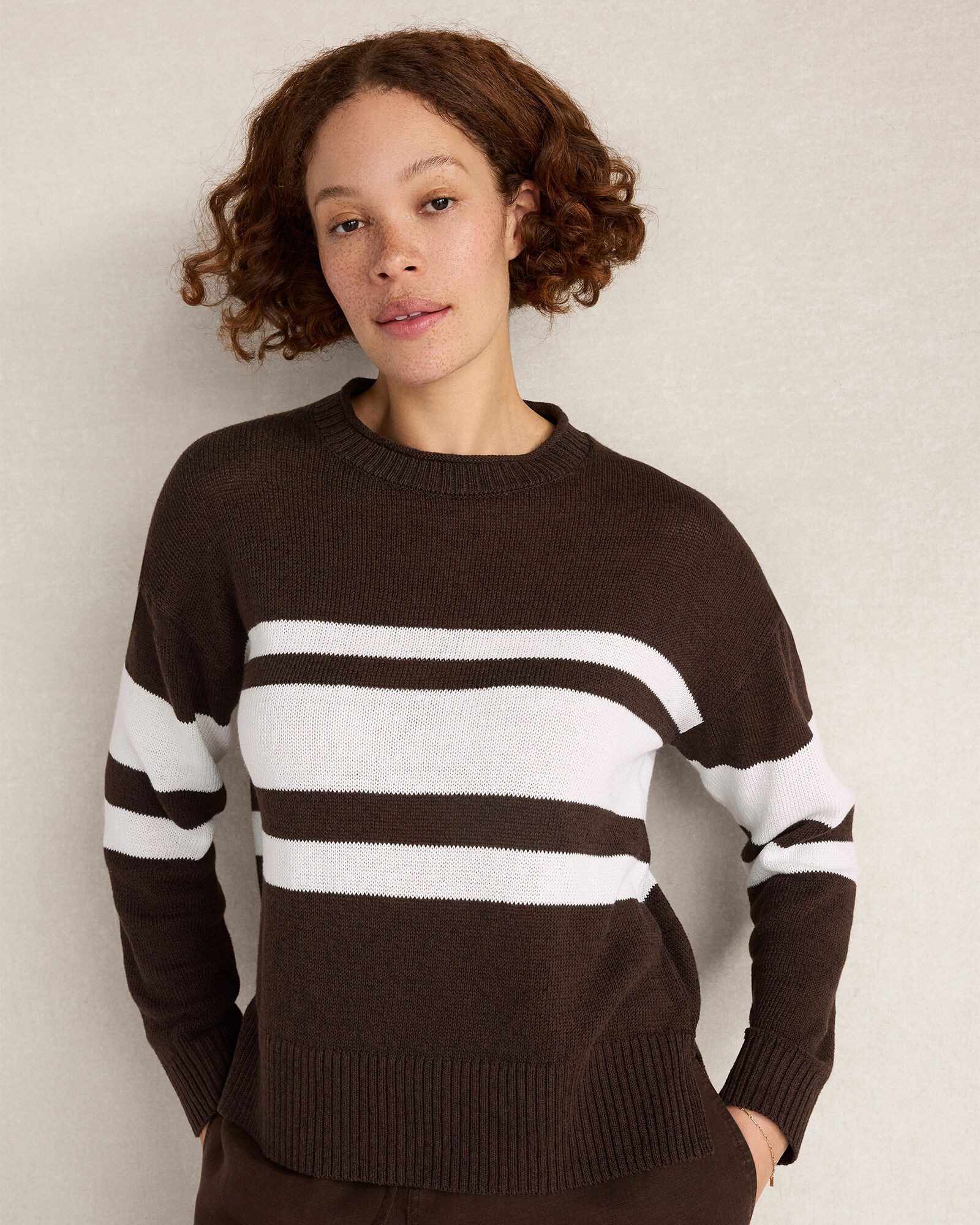 Cotton Linen Stripe Roll Neck Sweater | Haven Well Within