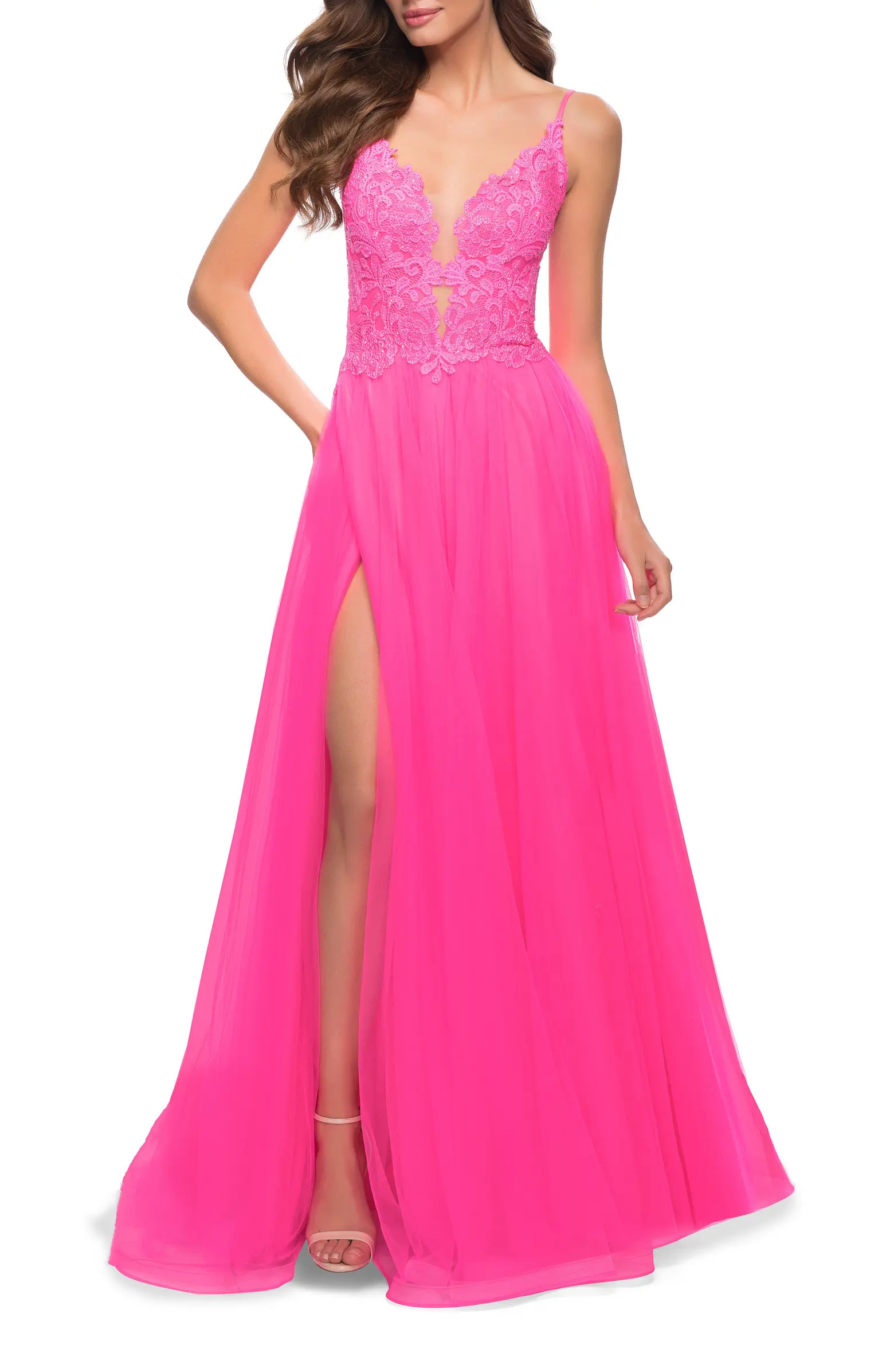 Floral Embroidered Keyhole Tulle Ballgown | Nordstrom