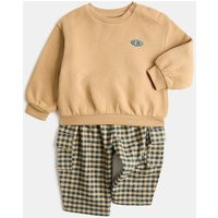 M&S Cotton Rich Checked Sweatshirt & Trouser Set (0-5 Yrs) Brown Mix | Marks & Spencer (UK)