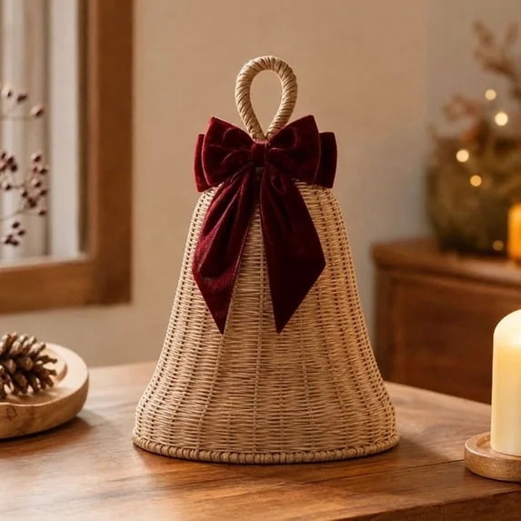 Hand Woven Rattan Bell Ornament With Fabric Bow,Natural Wicker Bell Hanging Decor, Farmhouse Styl... | Walmart (US)