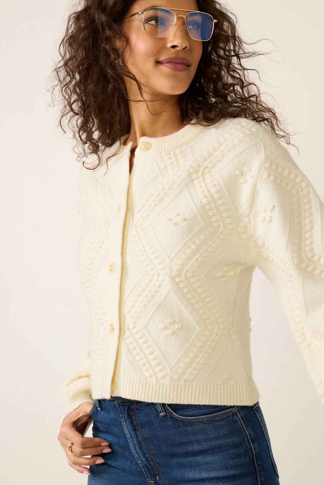 Kitty Bobble Crew Cardigan | Evereve