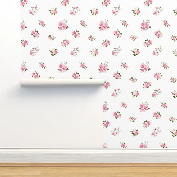 Pink Roses Wallpaper  Cute Pink Roses Pattern by Ka Lou  - Etsy | Etsy (US)