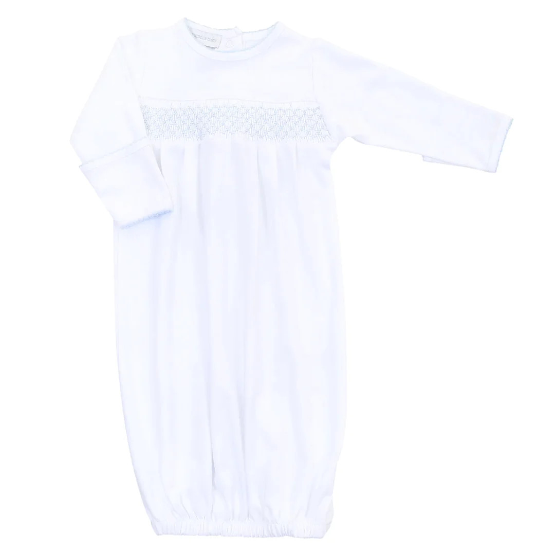 essentials white with light blue smocked gown | Ellifox