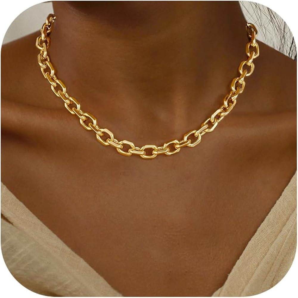 Funsanny Gold Necklace for Women - Chunky 14K Gold Plated Chain Necklace Cuban Link Paperclip Cha... | Amazon (US)