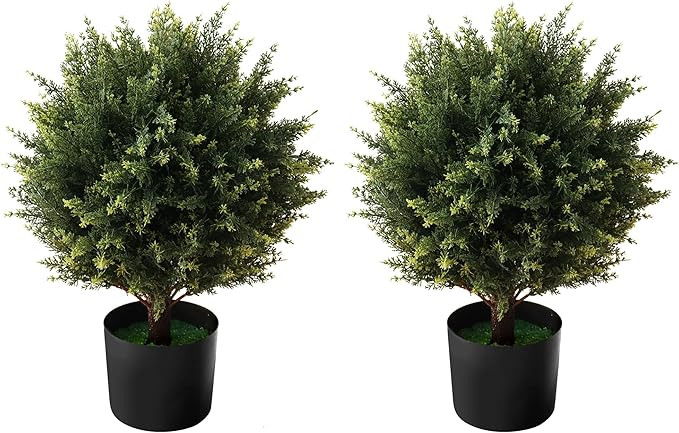 Boxwood Artificial Cedar Topiary Ball Trees – Decorative Fake Greenery in Planter Pots for Fron... | Amazon (US)