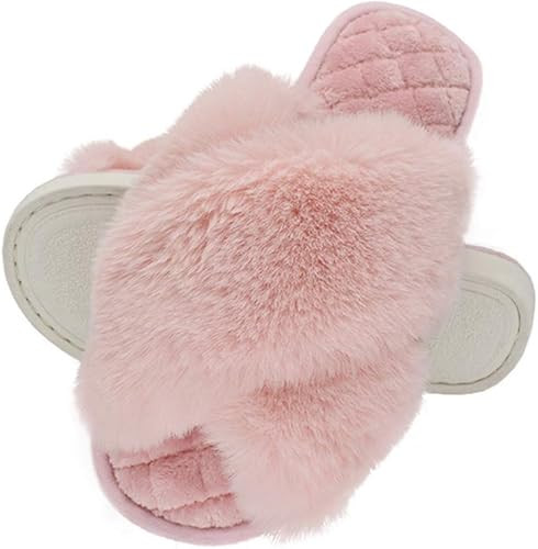 HUMIWA Women's Cross Band Slippers Soft Open Toe Furry Cozy Fur House Slippers Memory Foam Sandal... | Amazon (US)