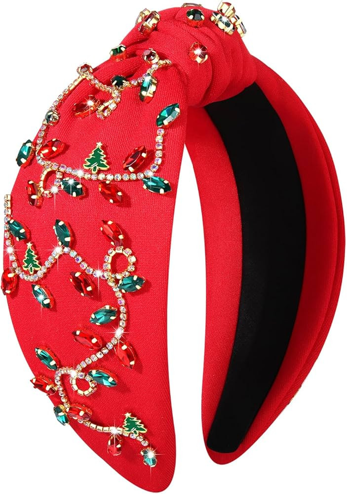 boderier Christmas Headbands for Women Christmtas Lights Headband Jeweled Crystal Embellished Wid... | Amazon (US)