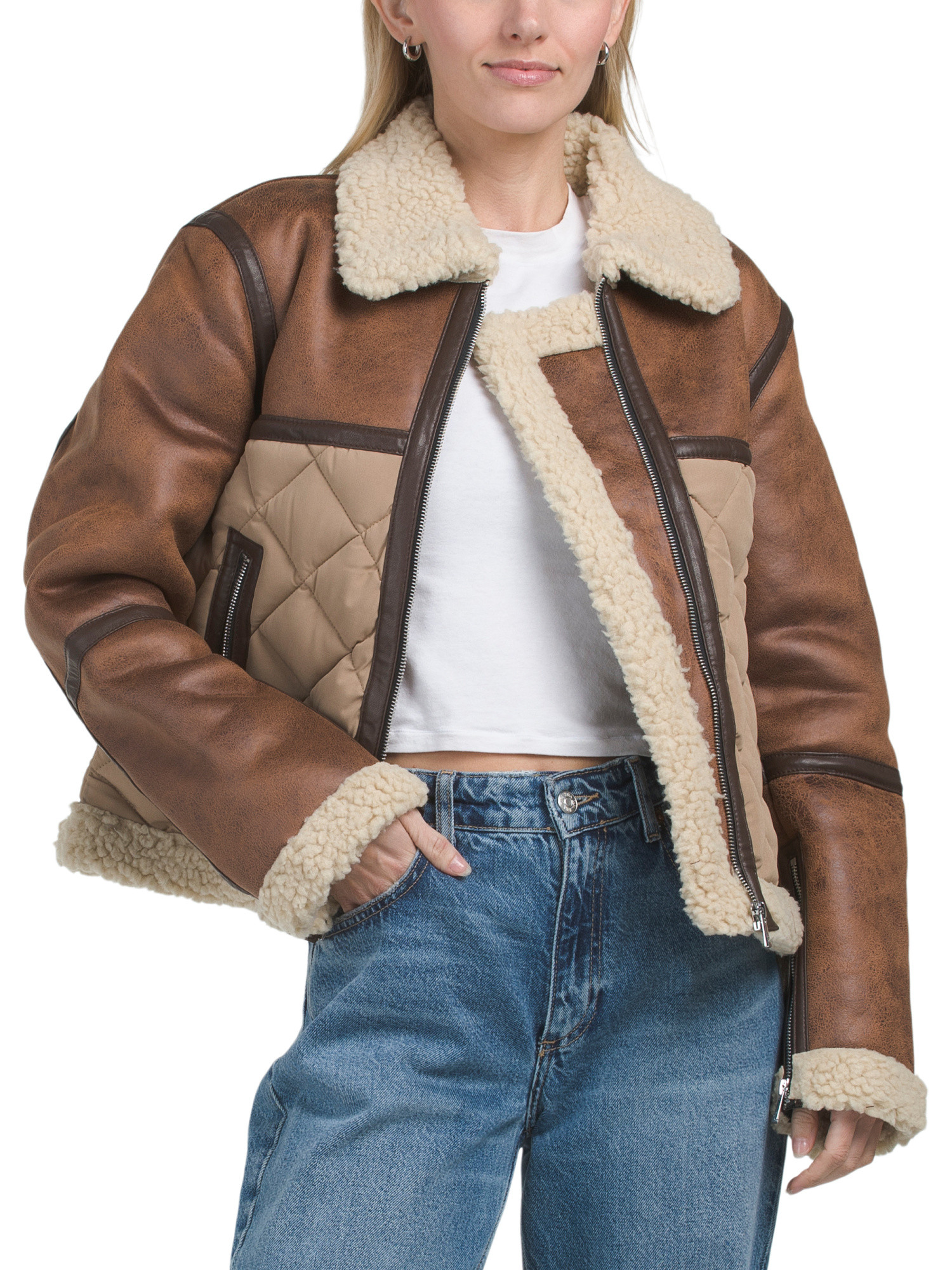 Faux Shearling Quilted Jacket | TJ Maxx