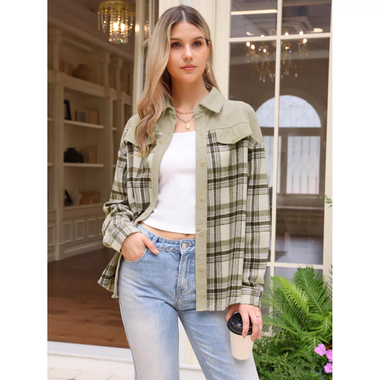 Corduroy Jacket for Women's Flannel Shacket Plaid Button Down Shirts Casual Jackets | Kohl's