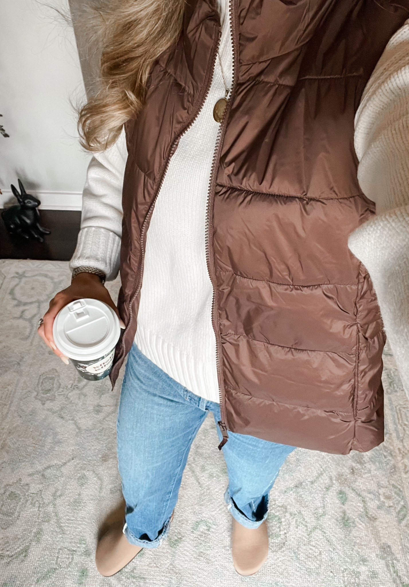 OOTD puffer vest mock neck sweater winter white sweater barrel jean mom outfit clogs 

#LTKmomlife #LTKSaleAlert