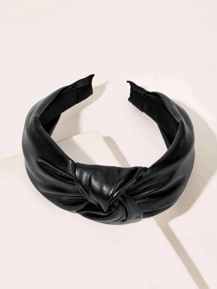 1pc Ladies' Fashionable Solid Color Knot Pu Hairband For Daily Wear Casual,Hairband,Hair Hoop,Hair Accessories Headbands, Black | SHEIN