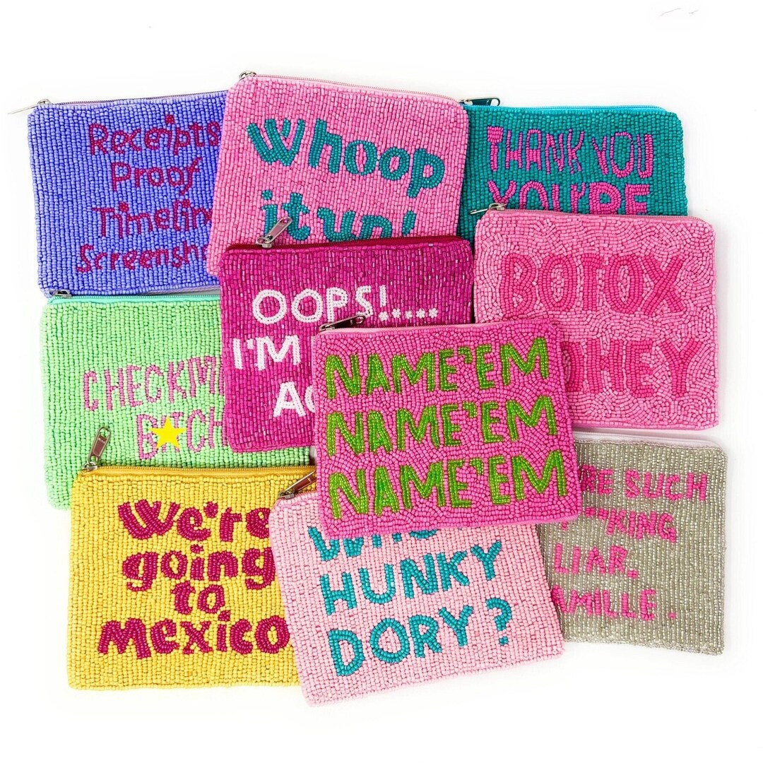 RHOBH Gifts NAME'EM Beaded Coin Purse Housewives Gifts Pink Beaded Wallet Preppy Beaded Bag Chang... | Etsy (US)