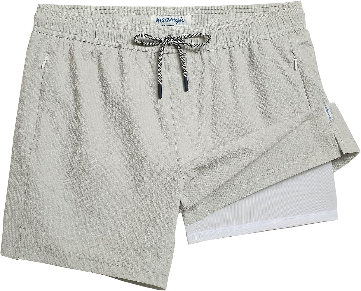 maamgic Men's Swim Trunks 5.5 inch Seersucker 2 in 1 Beach Shorts Quick Dry Bathing Suits with Co... | Amazon (US)