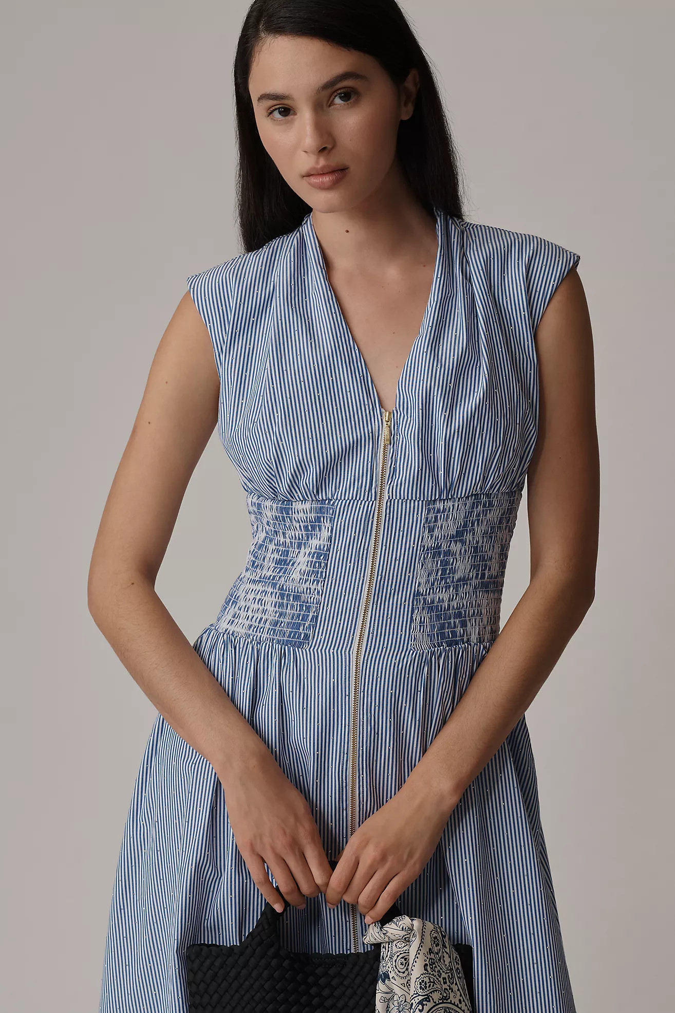 The Tommie Cap-Sleeve Smocked Front-Zip Shirt Dress: Shine Edition | Anthropologie (US)