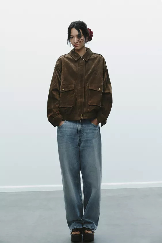 100% SUEDE LEATHER BOMBER JACKET WITH POCKETS | Zara UK