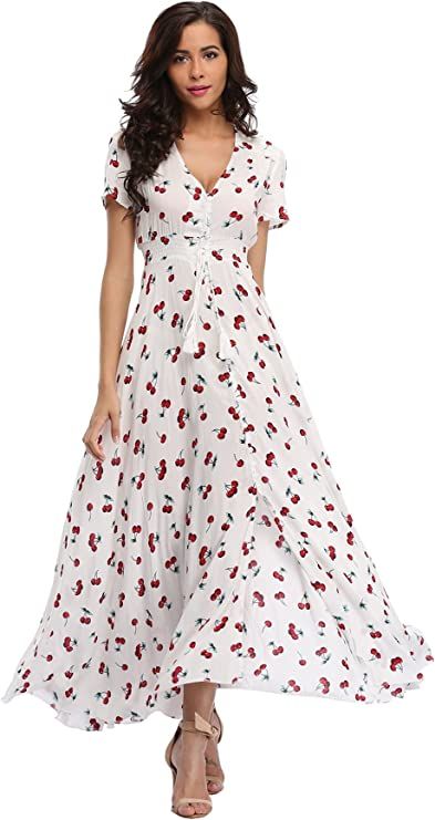 Ferrendo Women's Floral Maxi Dress Button Up Split Flowy Bohemian Party Beach Dresses | Amazon (US)