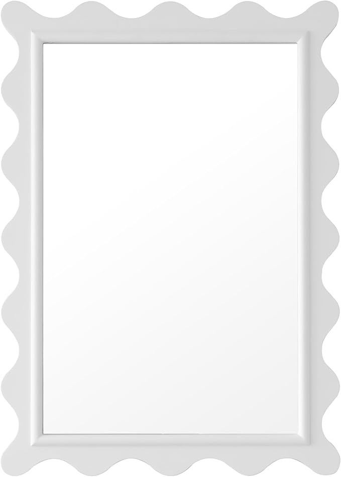 Mirror, Nebuly, Scalloped Wavy Frame Edge, Rectangular, White, 24" x 34" | Amazon (US)