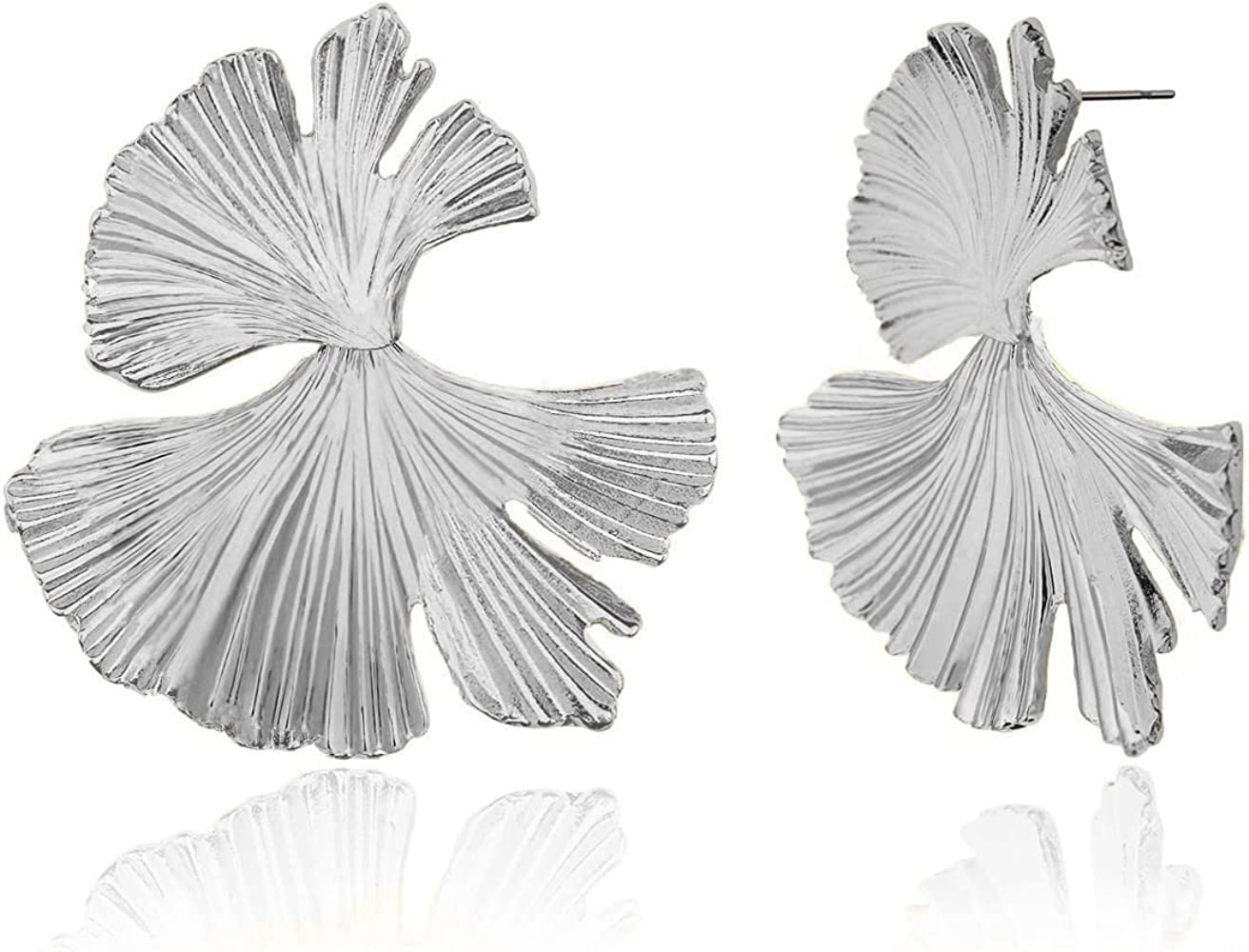 LOKLIFFAI Ginkgo Leaf Flower Earrings, Gold Geometric Statement Earring for Women Girls, 14K Gold Pl | Amazon (US)