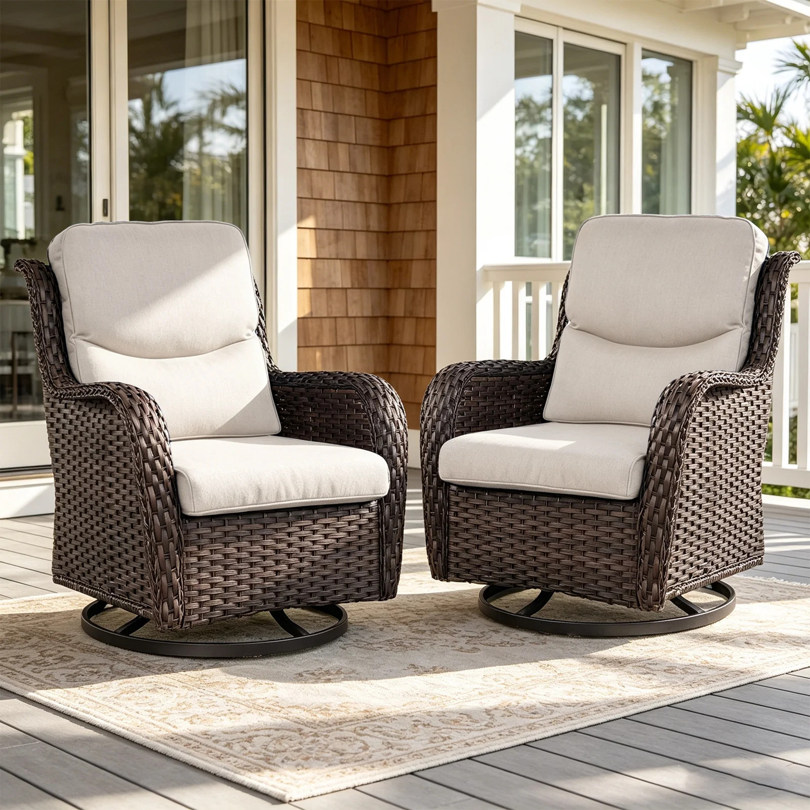 POCASSY Patio Swivel Chairs, Outdoor Wicker Swivel Glider Rocking Chairs with High Back and Thick... | Walmart (US)