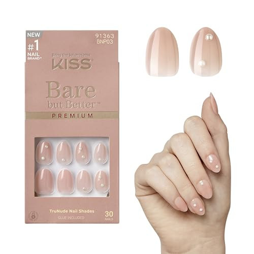 KISS Bare But Better, Press-On Nails, Nail glue included, 'Slay', Light Nude skin, Short Size, Almond Shape, Includes 30 Nails, 2G Glue, 1 Manicure Stick, 1 Mini File | Amazon (US)